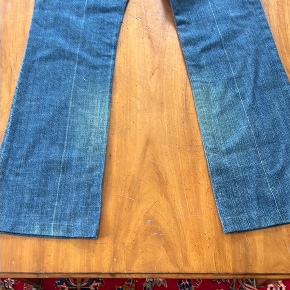 Escada Blue Flare Wide Leg Jeans with Chic Embroidery - Picture 10 of 11